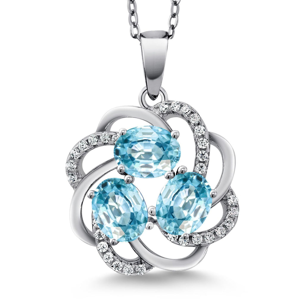 Gem Stone King 3-Stone Spiral Pendant Necklace for Women | 925 Sterling Silver | Gemstone Birthstones | Oval 6X4MM | Includes 18 Inch Chain | Fine Jewelry for Her Mom Wife