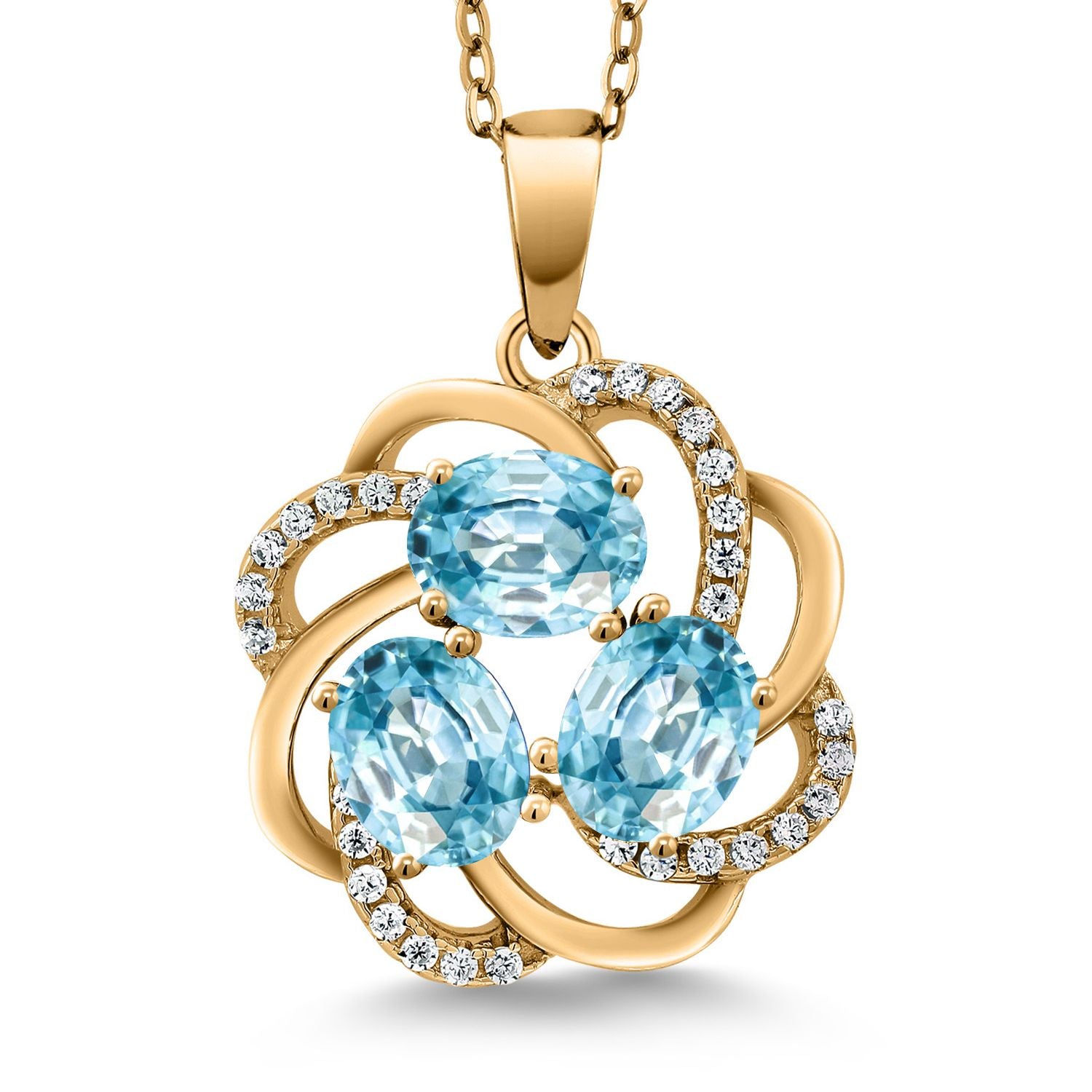 Blue Zircon_Pendant in 925 Yellow Gold Plated Silver