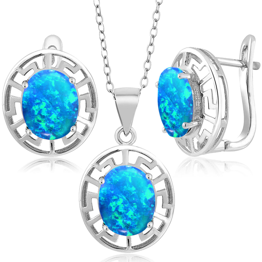 Blue Opal - October_Pendant Earrings Set in 925 Sterling Silver