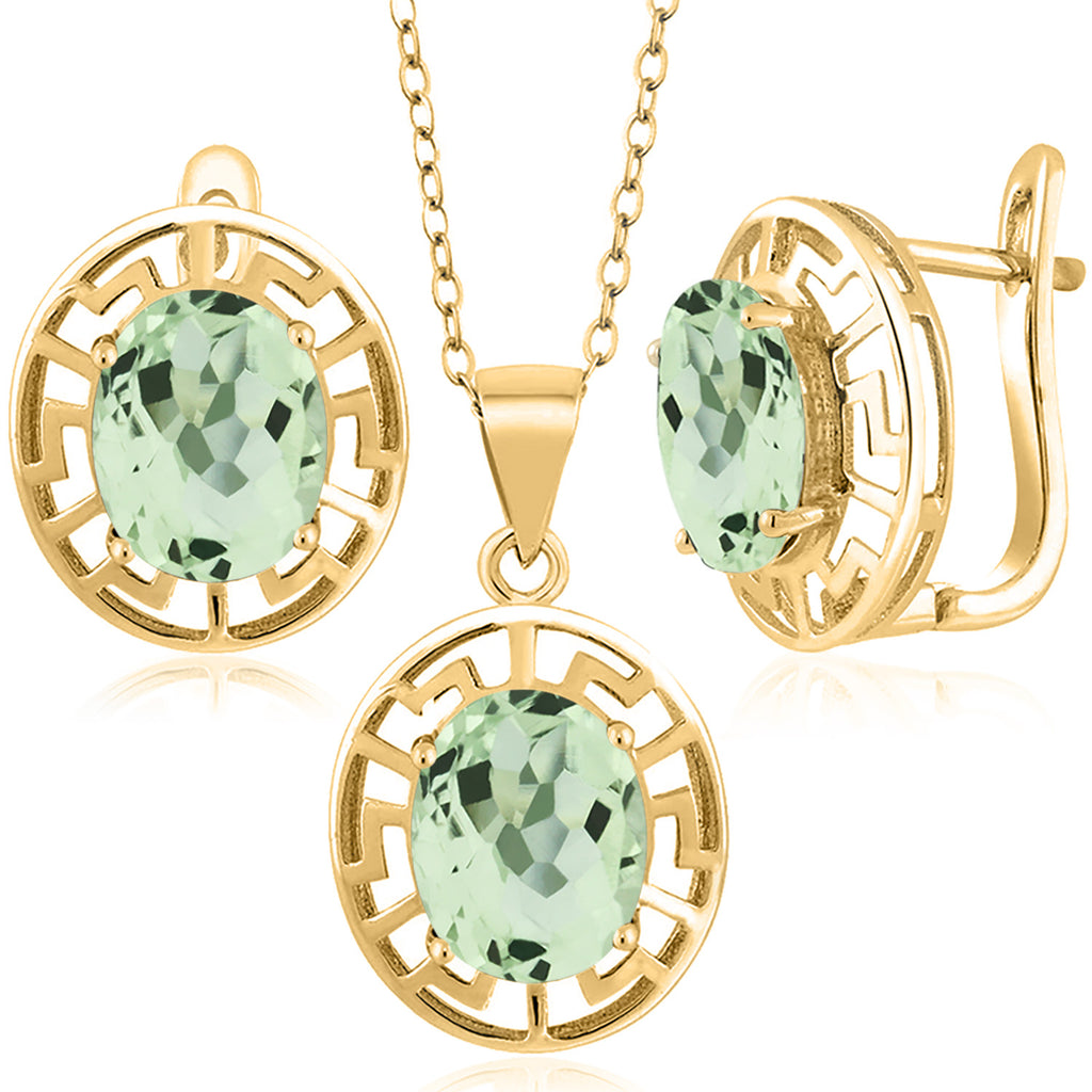 Prasiolite_Pendant Earrings Set in 925 Yellow Gold Plated Silver
