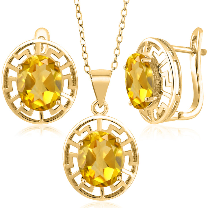 Citrine - November_Pendant Earrings Set in 925 Yellow Gold Plated Silver