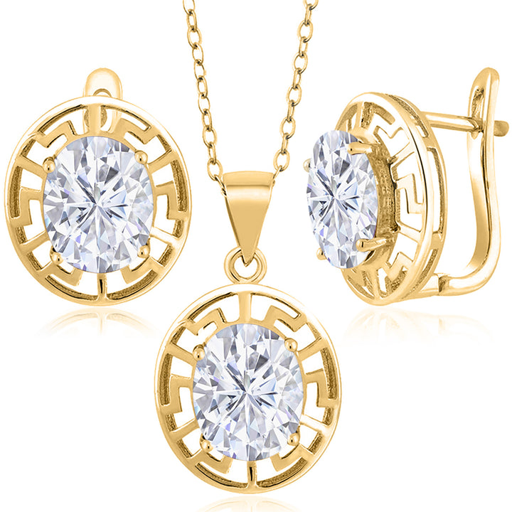 Moissanite - April_Pendant Earrings Set in 925 Yellow Gold Plated Silver
