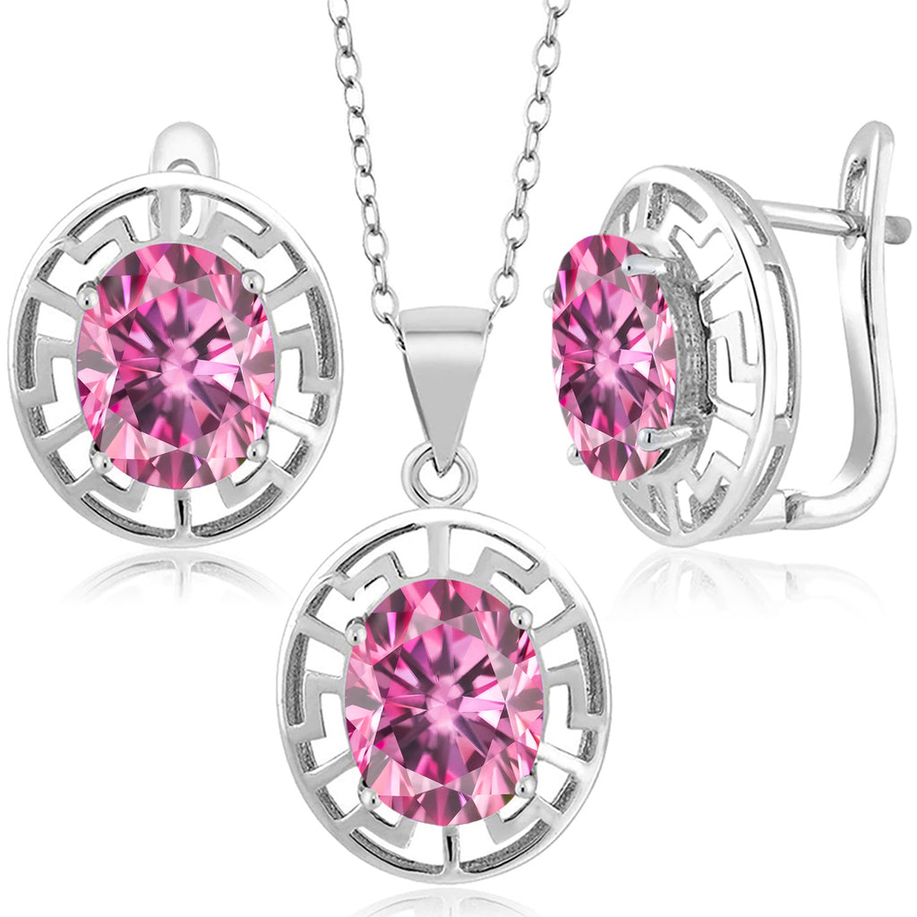Pink Moissanite - April_Pendant Earrings Set in 925 Sterling Silver