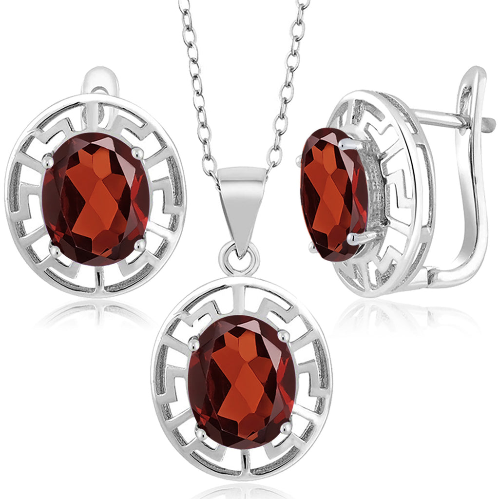 Garnet - January_Pendant Earrings Set in 925 Sterling Silver