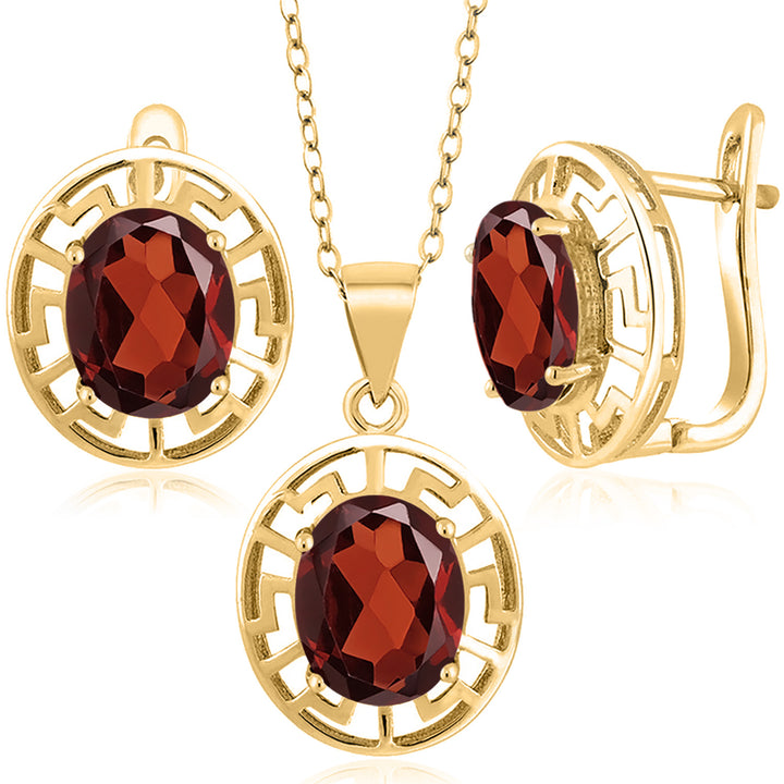 Garnet - January_Pendant Earrings Set in 925 Yellow Gold Plated Silver
