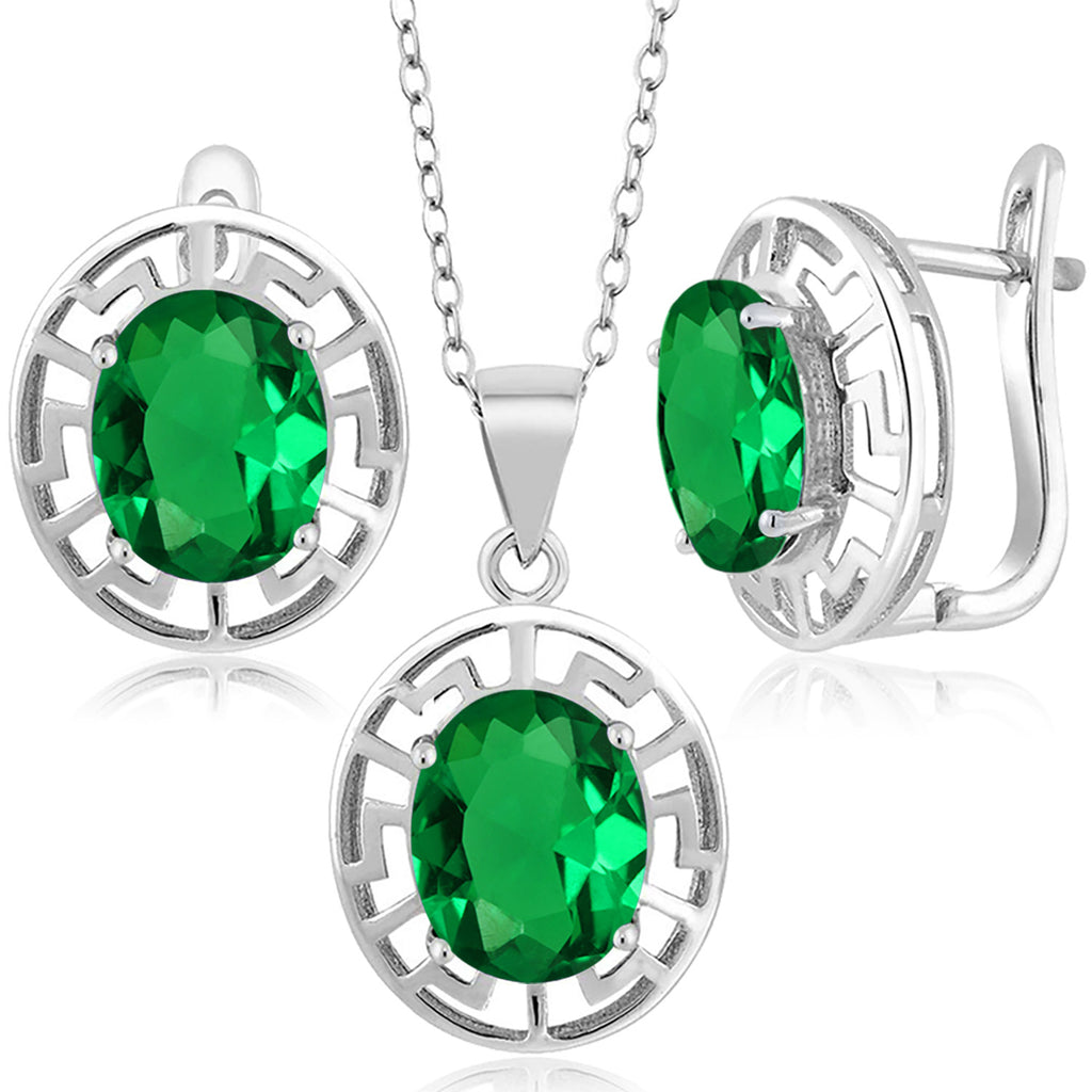 Nano Emerald - May_Pendant Earrings Set in 925 Sterling Silver