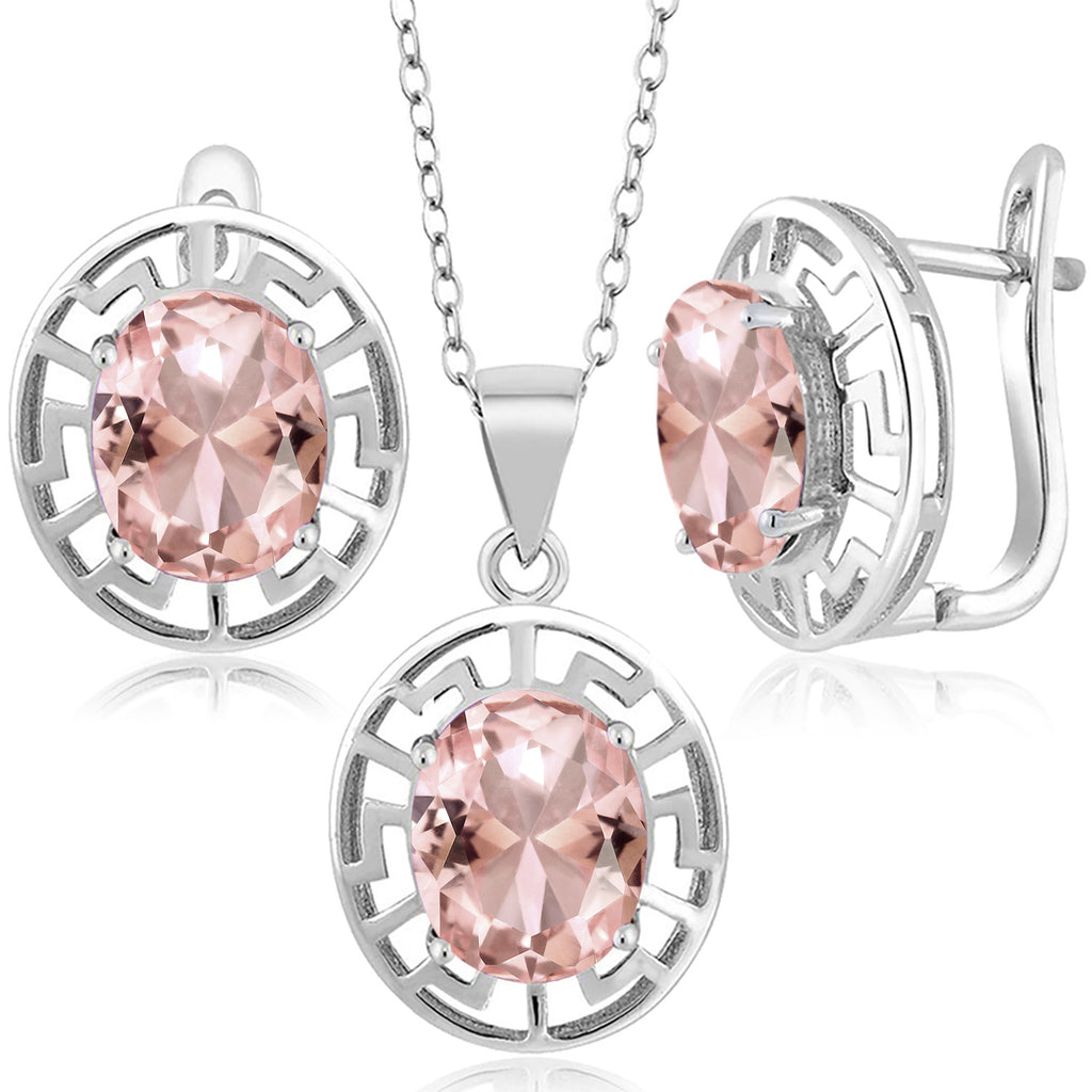 Nano Morganite - October_Pendant Earrings Set in 925 Sterling Silver