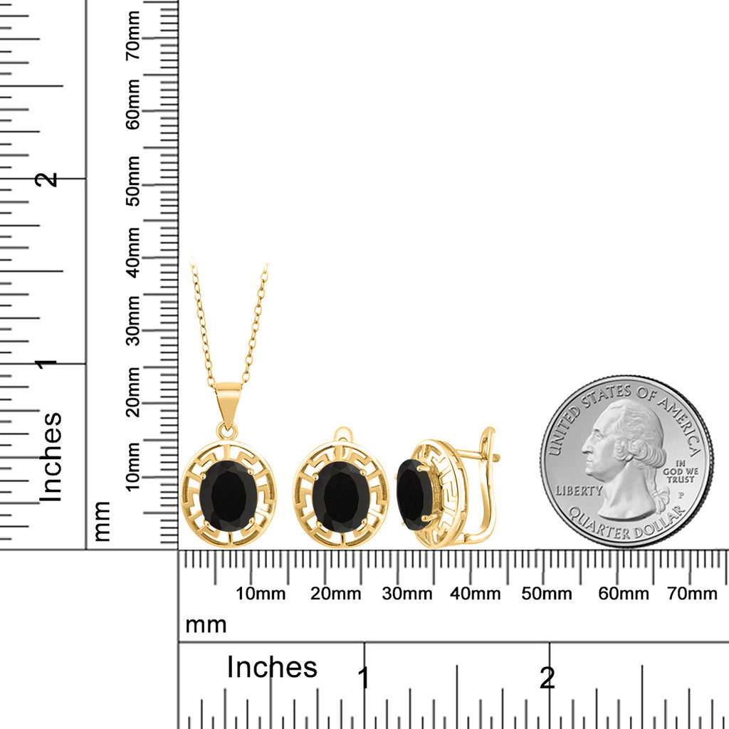 Onyx - December_Pendant Earrings Set in 925 Yellow Gold Plated Silver