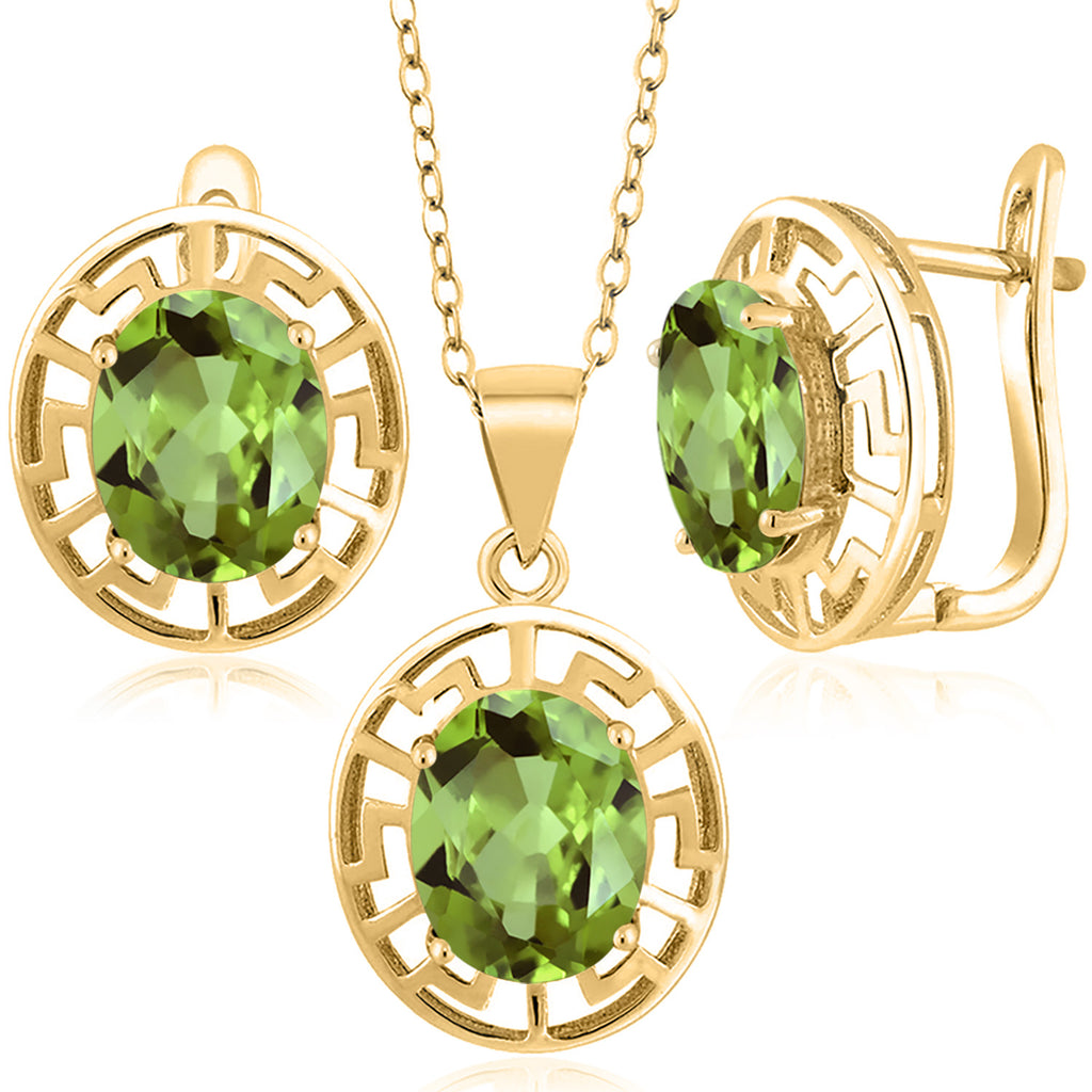 Peridot - August_Pendant Earrings Set in 925 Yellow Gold Plated Silver