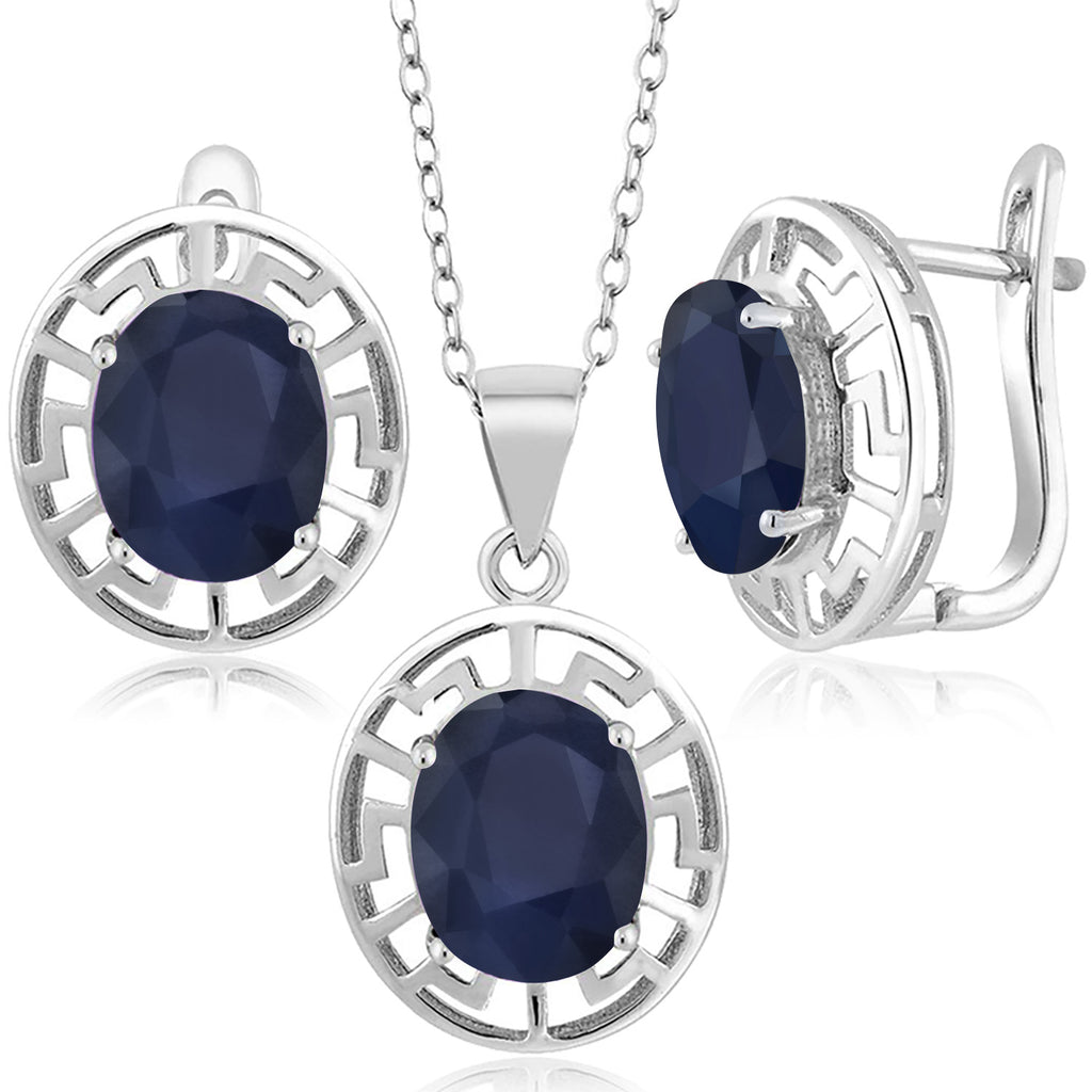 Sapphire - September_Pendant Earrings Set in 925 Sterling Silver
