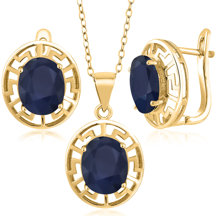 Sapphire - September_Pendant Earrings Set in 925 Yellow Gold Plated Silver