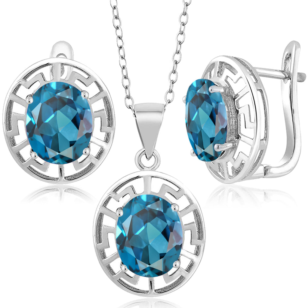 London Blue Topaz - November_Pendant Earrings Set in 925 Sterling Silver