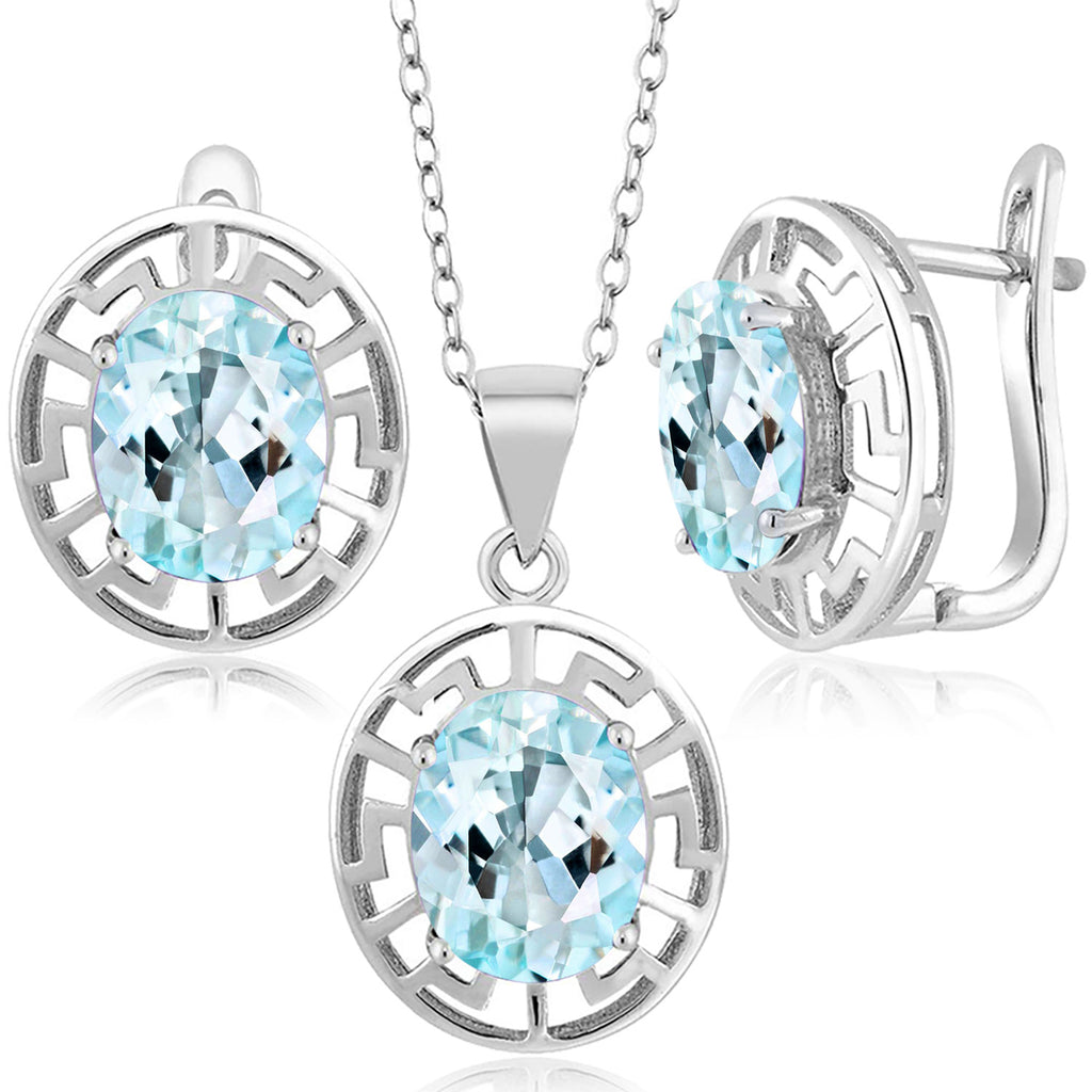 Sky Blue Topaz - November_Pendant Earrings Set in 925 Sterling Silver