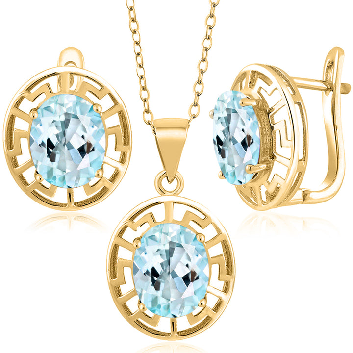 Sky Blue Topaz - November_Pendant Earrings Set in 925 Yellow Gold Plated Silver
