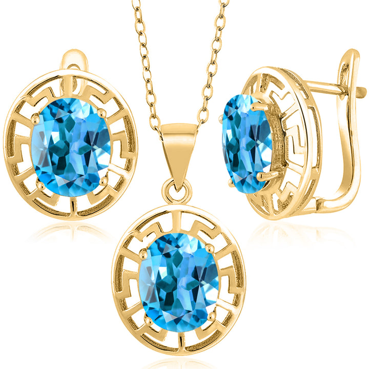 Topaz - November_Pendant Earrings Set in 925 Yellow Gold Plated Silver