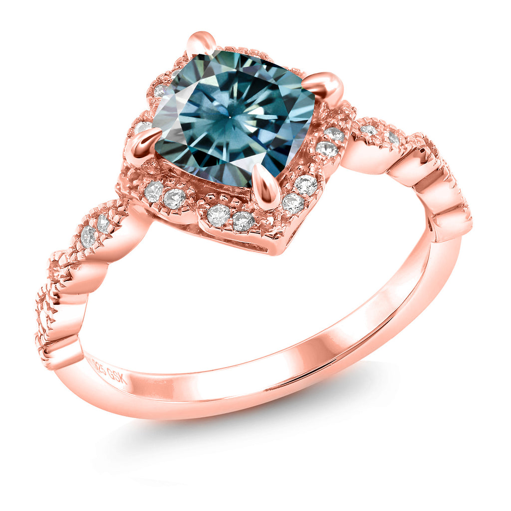 Blue Moissanite - April_6_Ring in 925 Rose Gold Plated Silver
