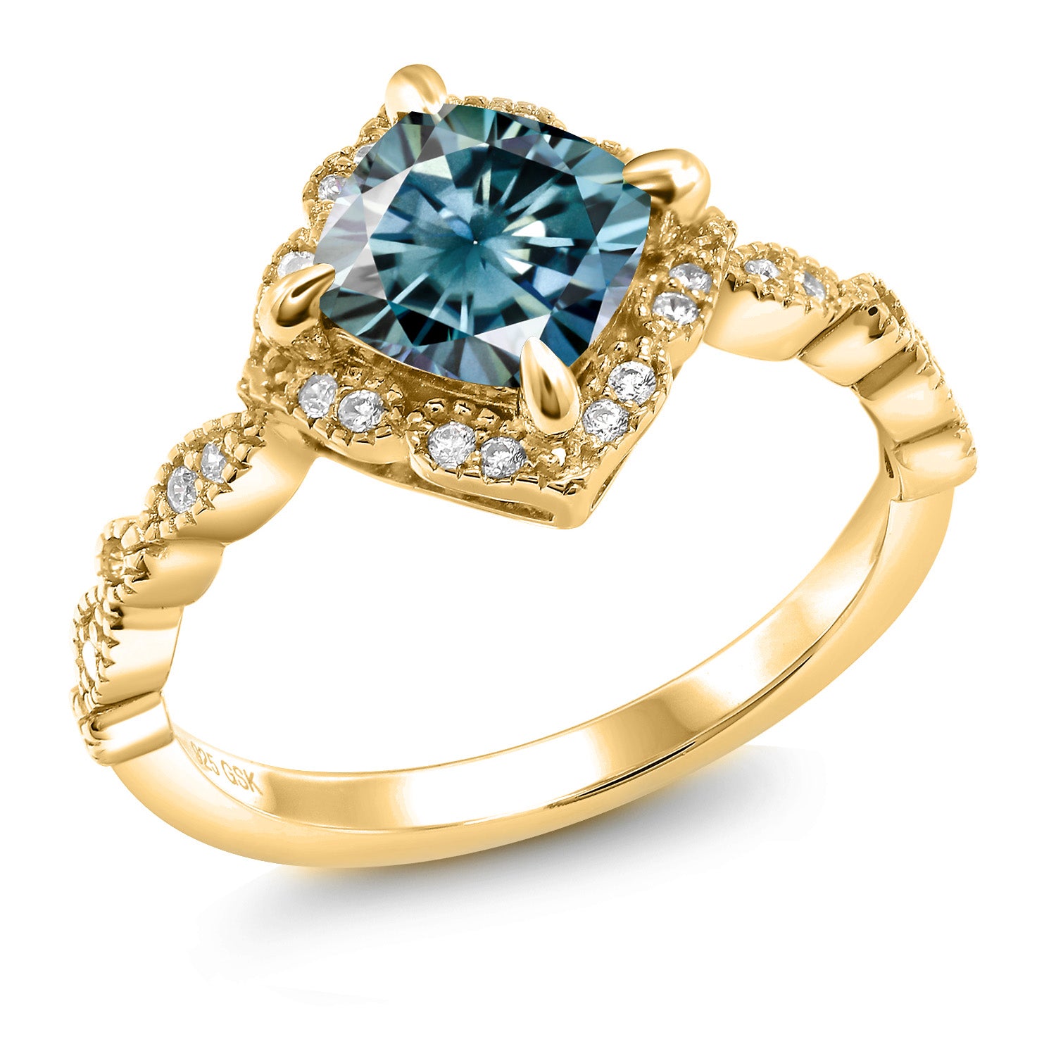 Blue Moissanite - April_6_Ring in 925 Yellow Gold Plated Silver