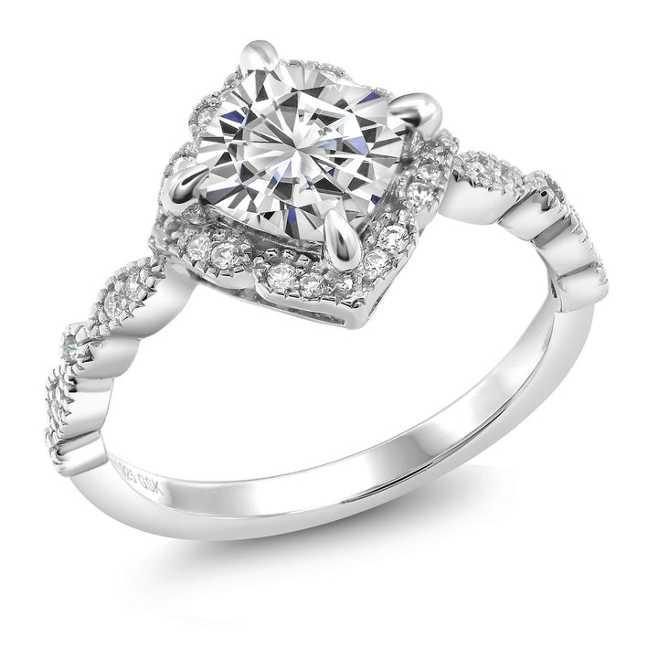 925 Sterling Silver White Moissanite Solitaire Ring For Women (2.04 Cttw, Cushion Cut 7MM, Gemstone, Available in Size 5, 6, 7, 8, 9)