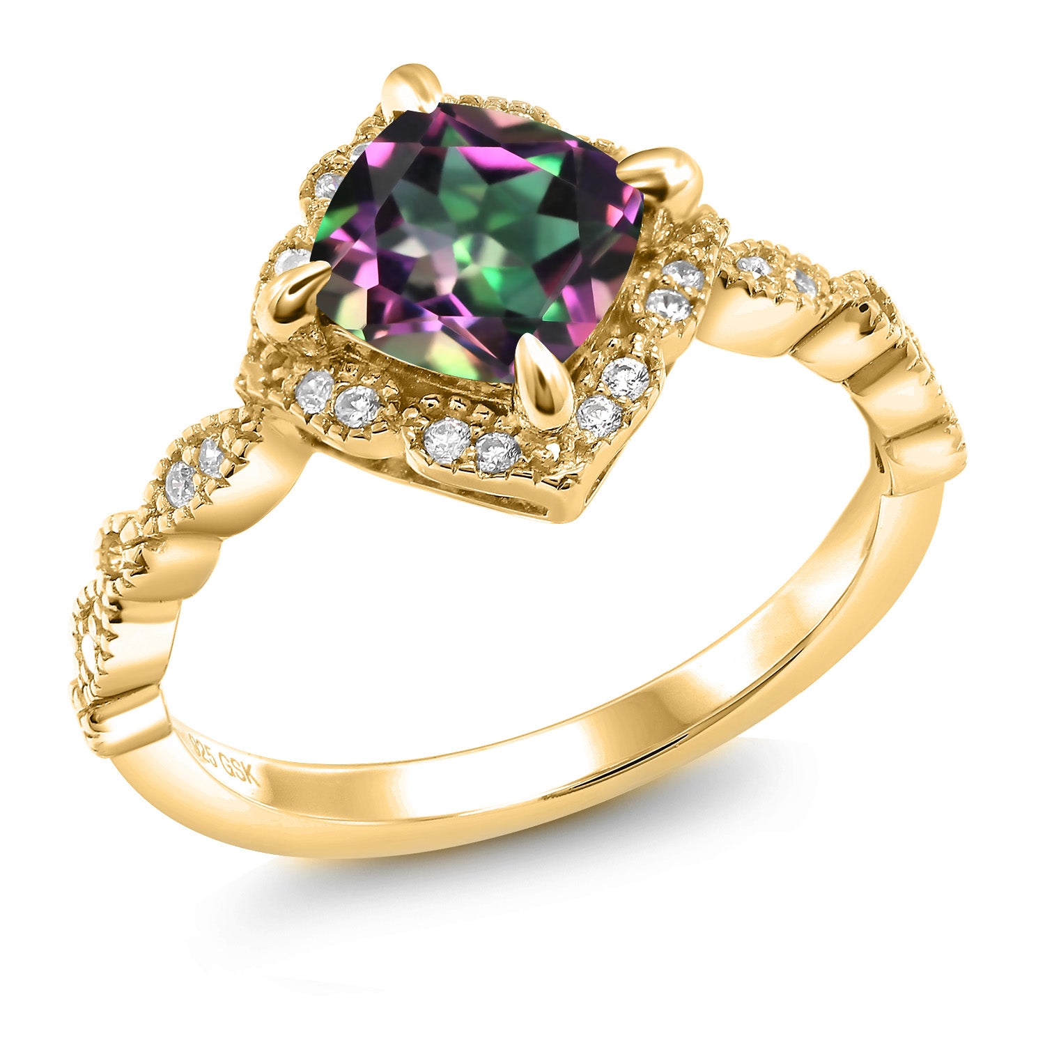 Green Mystic Topaz_7_Ring in 925 Yellow Gold Plated Silver