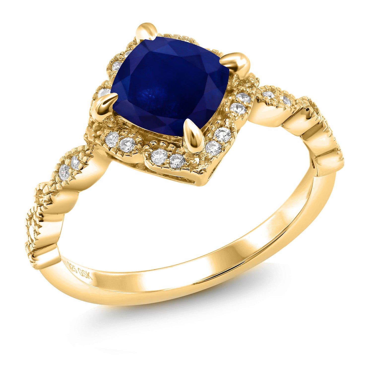 Blue Sapphire - September_5_Ring in 925 Yellow Gold Plated Silver