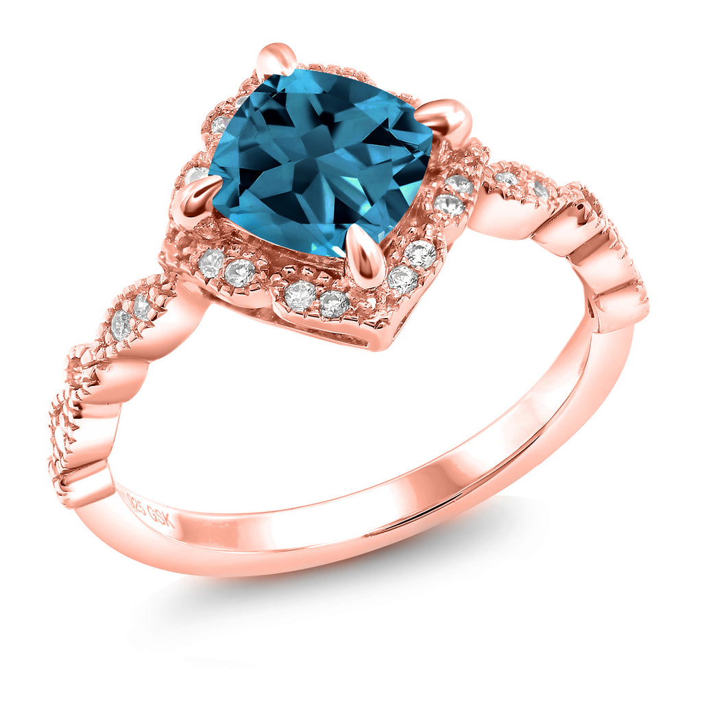 London Blue Topaz - November_6_Ring in 925 Rose Gold Plated Silver