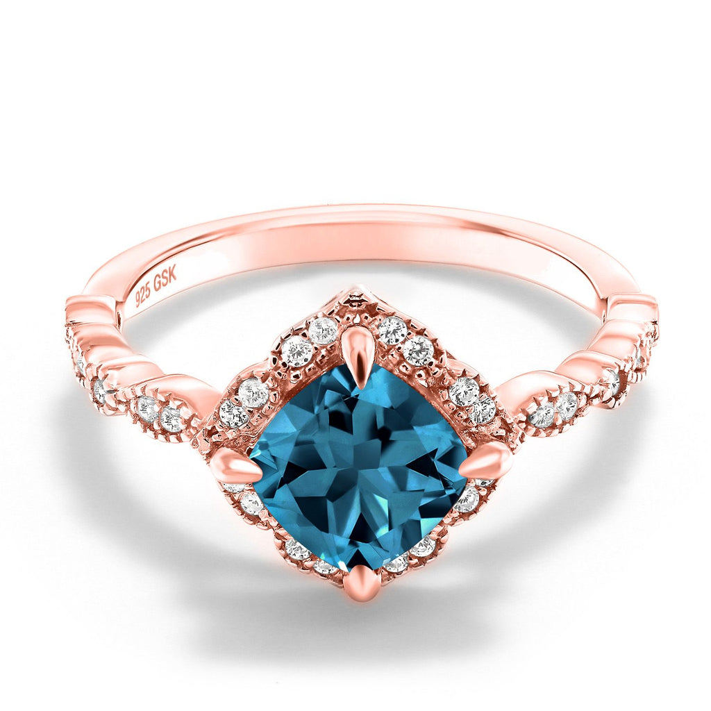 London Blue Topaz - November_9_Ring in 925 Rose Gold Plated Silver
