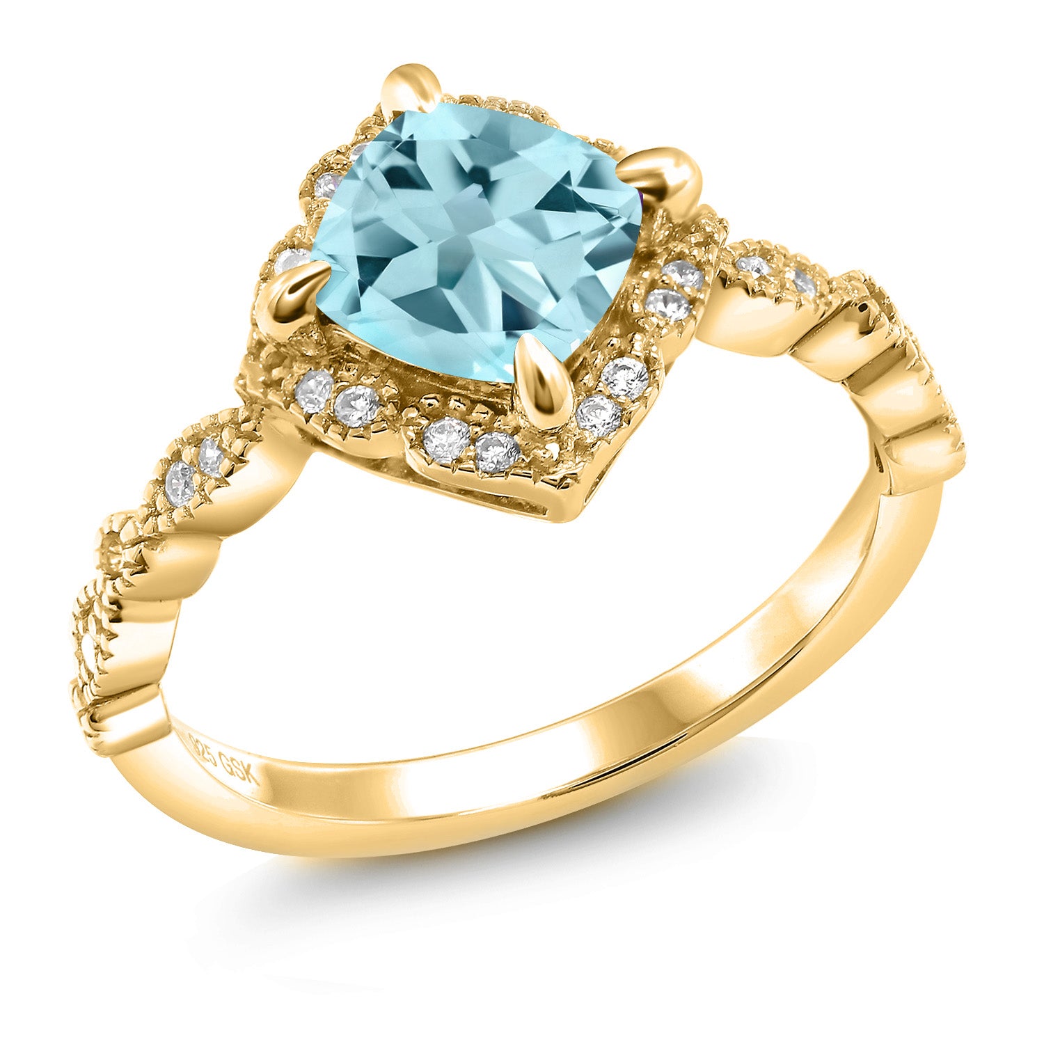 Sky Blue Topaz - November_6_Ring in 925 Yellow Gold Plated Silver