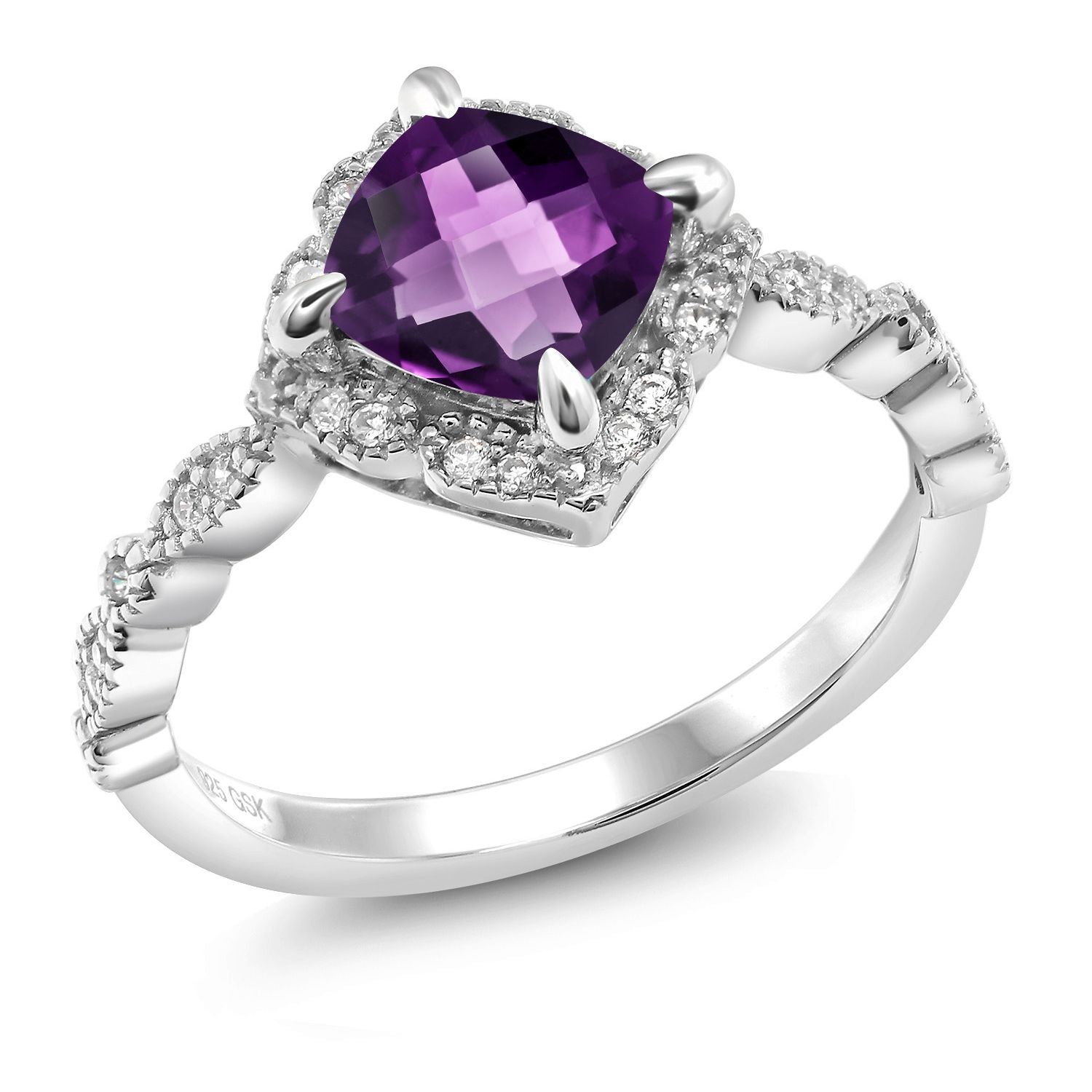 Amethyst-Checkerboard - February_9_Ring in 925 Sterling Silver