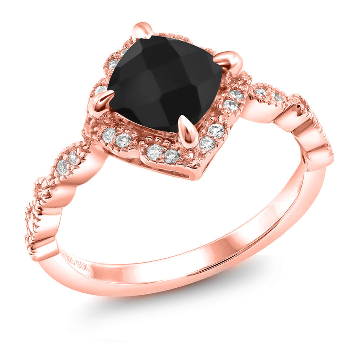 Onyx-Checkerboard - December_5_Ring in 925 Rose Gold Plated Silver