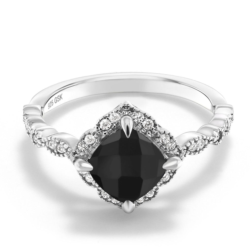 Onyx-Checkerboard - December_8_Ring in 925 Sterling Silver