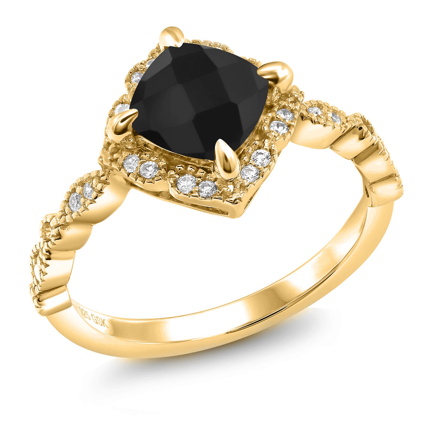Onyx-Checkerboard - December_9_Ring in 925 Yellow Gold Plated Silver
