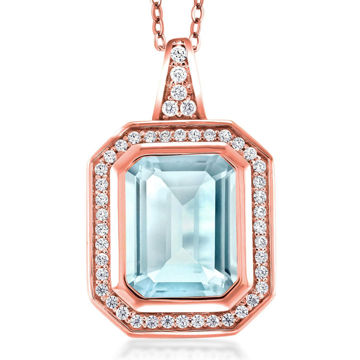 Sky Blue Topaz - November_Pendant in 925 Rose Gold Plated Silver