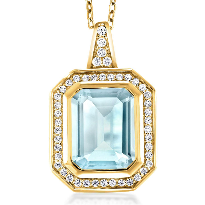 Sky Blue Topaz - November_Pendant in 925 Yellow Gold Plated Silver
