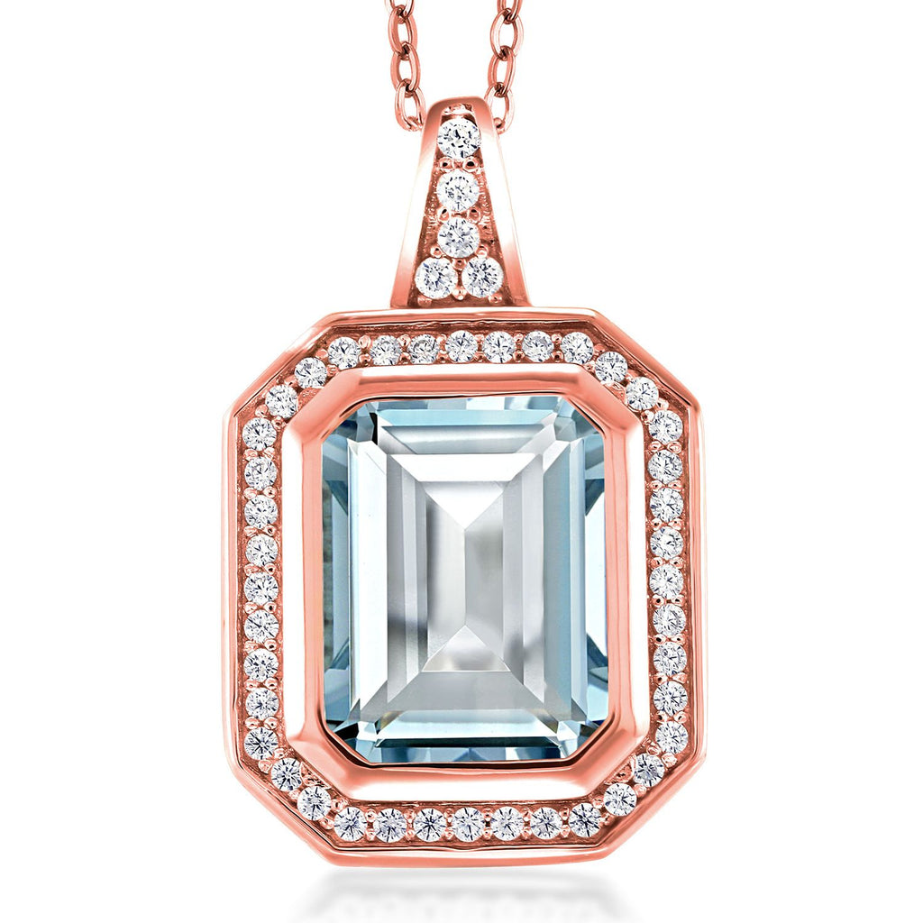 Simulated Aquamarine_Pendant in 925 Rose Gold Plated Silver