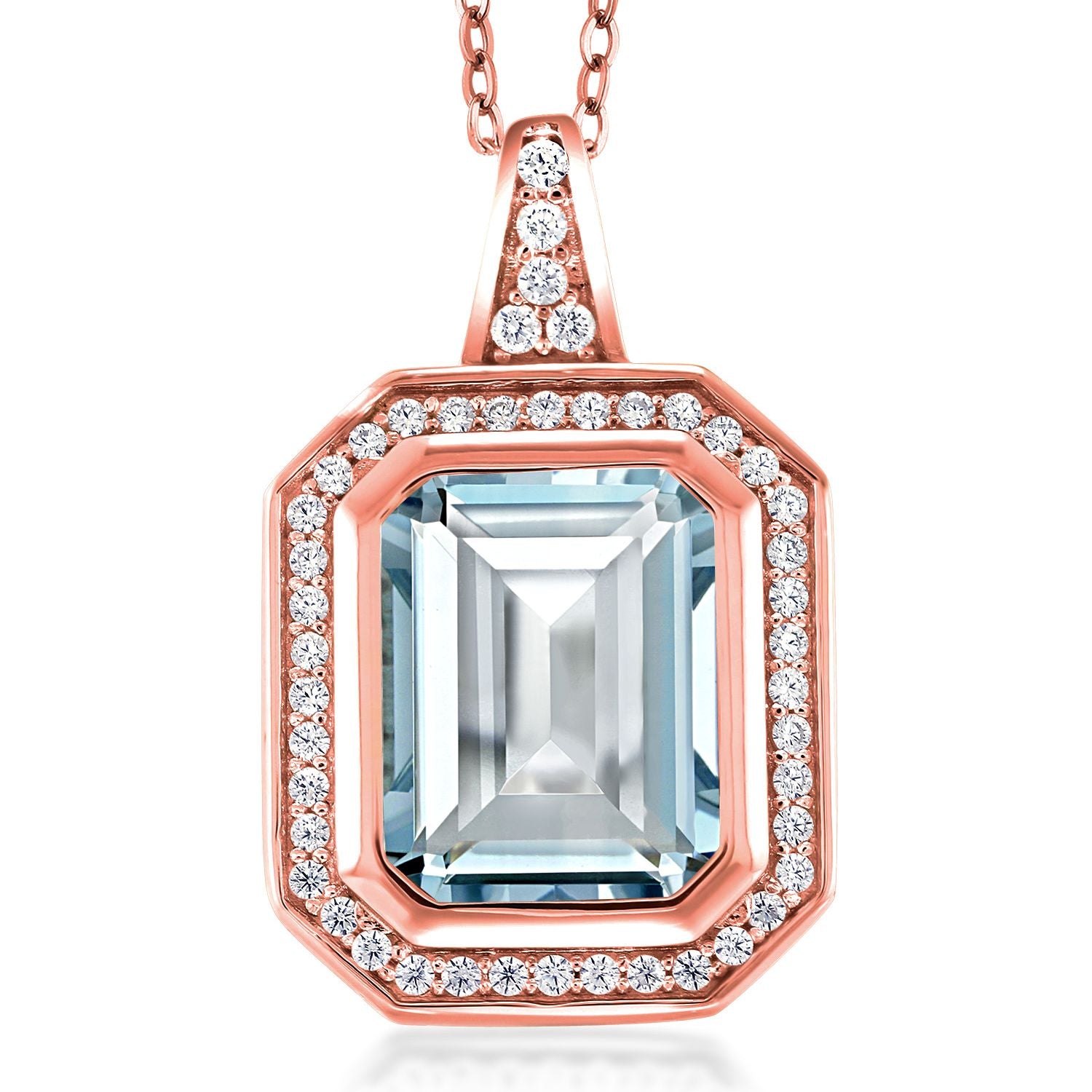 Simulated Aquamarine_Pendant in 925 Rose Gold Plated Silver