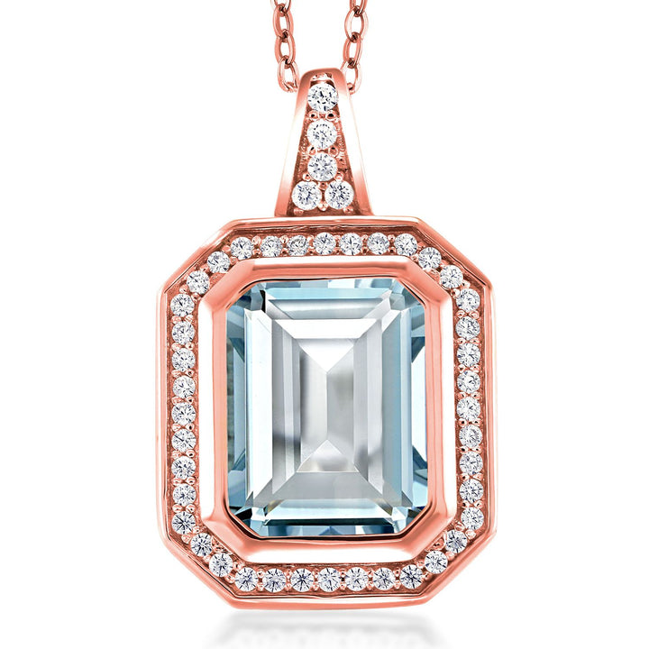 Simulated Aquamarine_Pendant in 925 Rose Gold Plated Silver