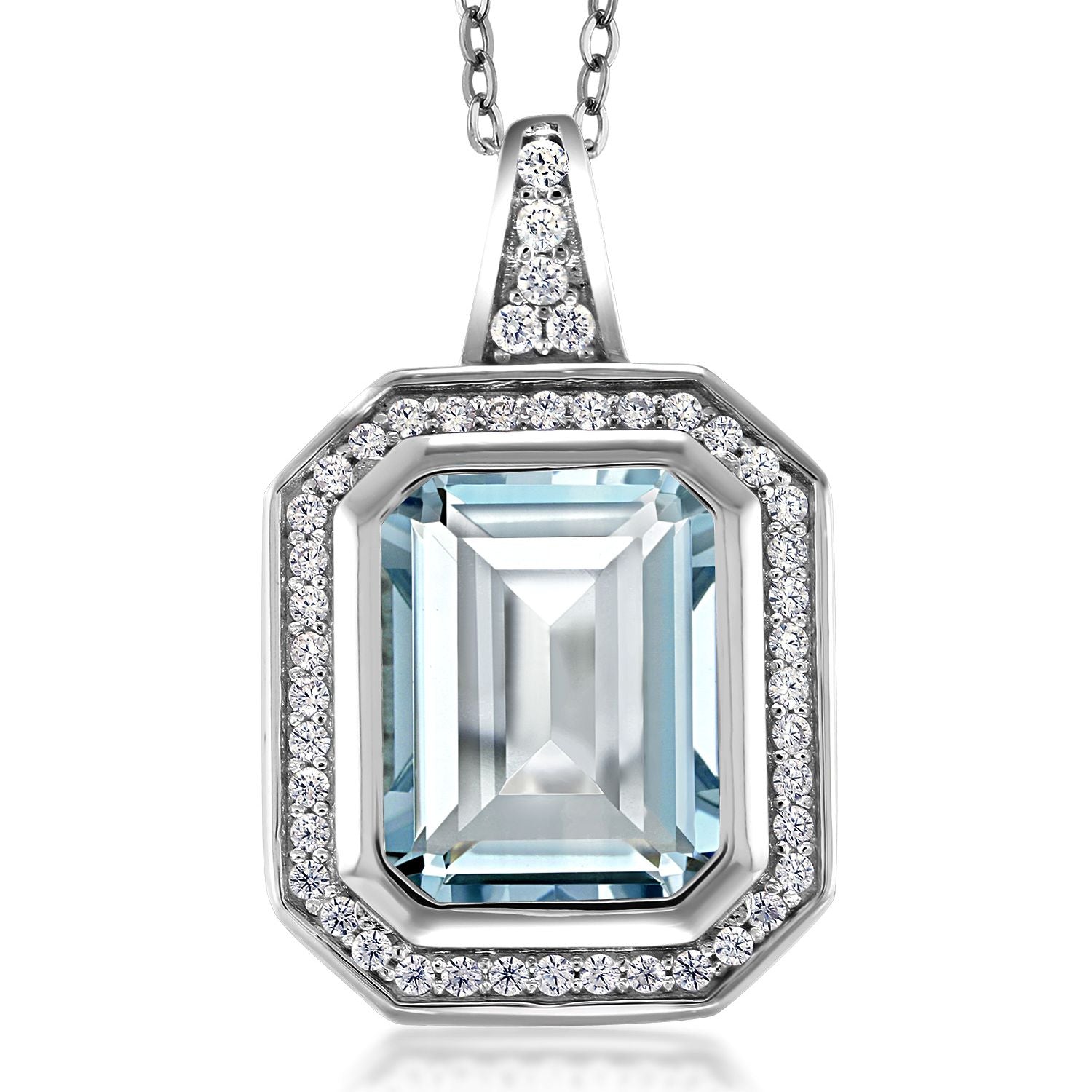 Simulated Aquamarine_Pendant in 925 Sterling Silver