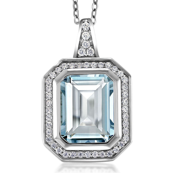 Simulated Aquamarine_Pendant in 925 Sterling Silver