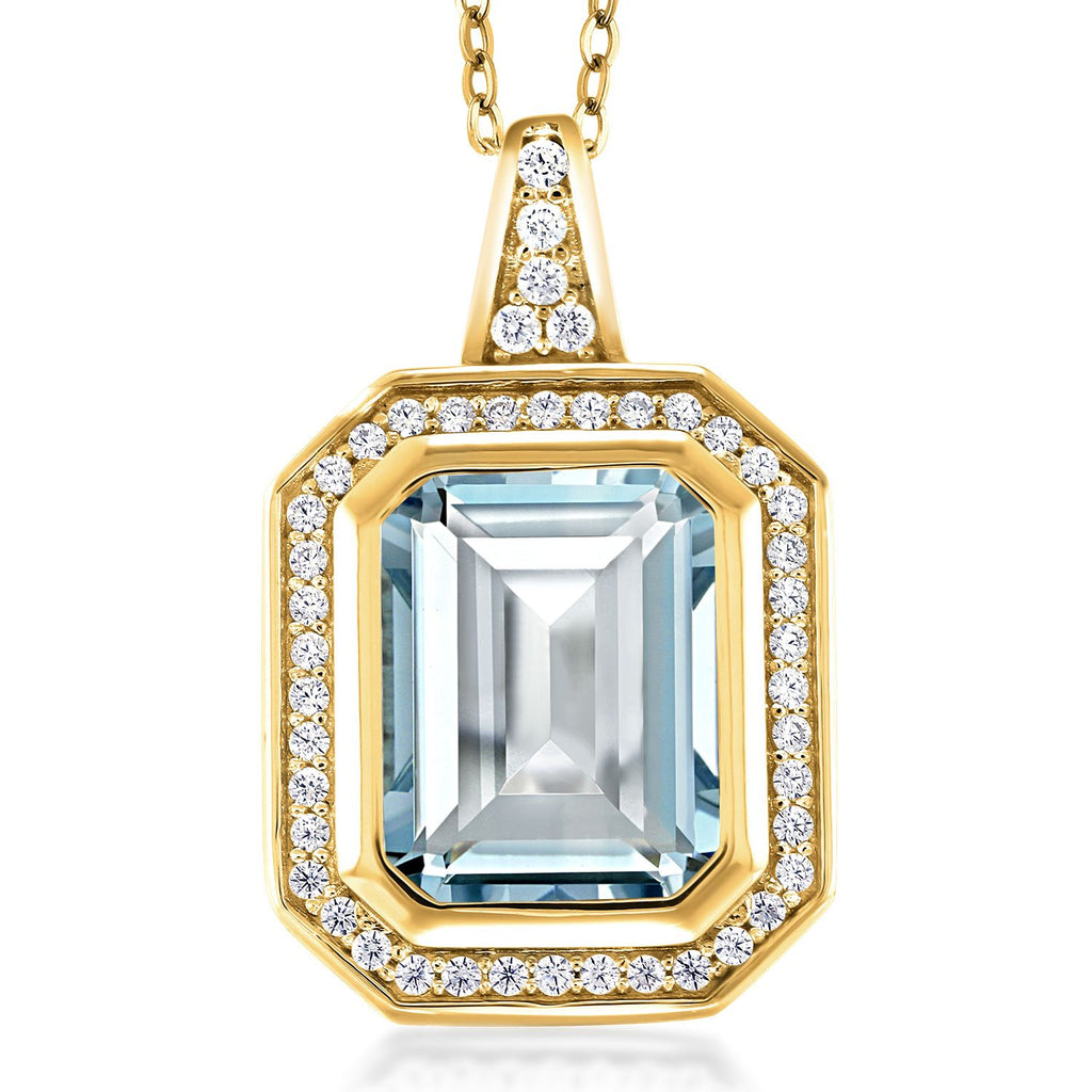 Craeated Aquamarine - March_Pendant in 925 Yellow Gold Plated Silver