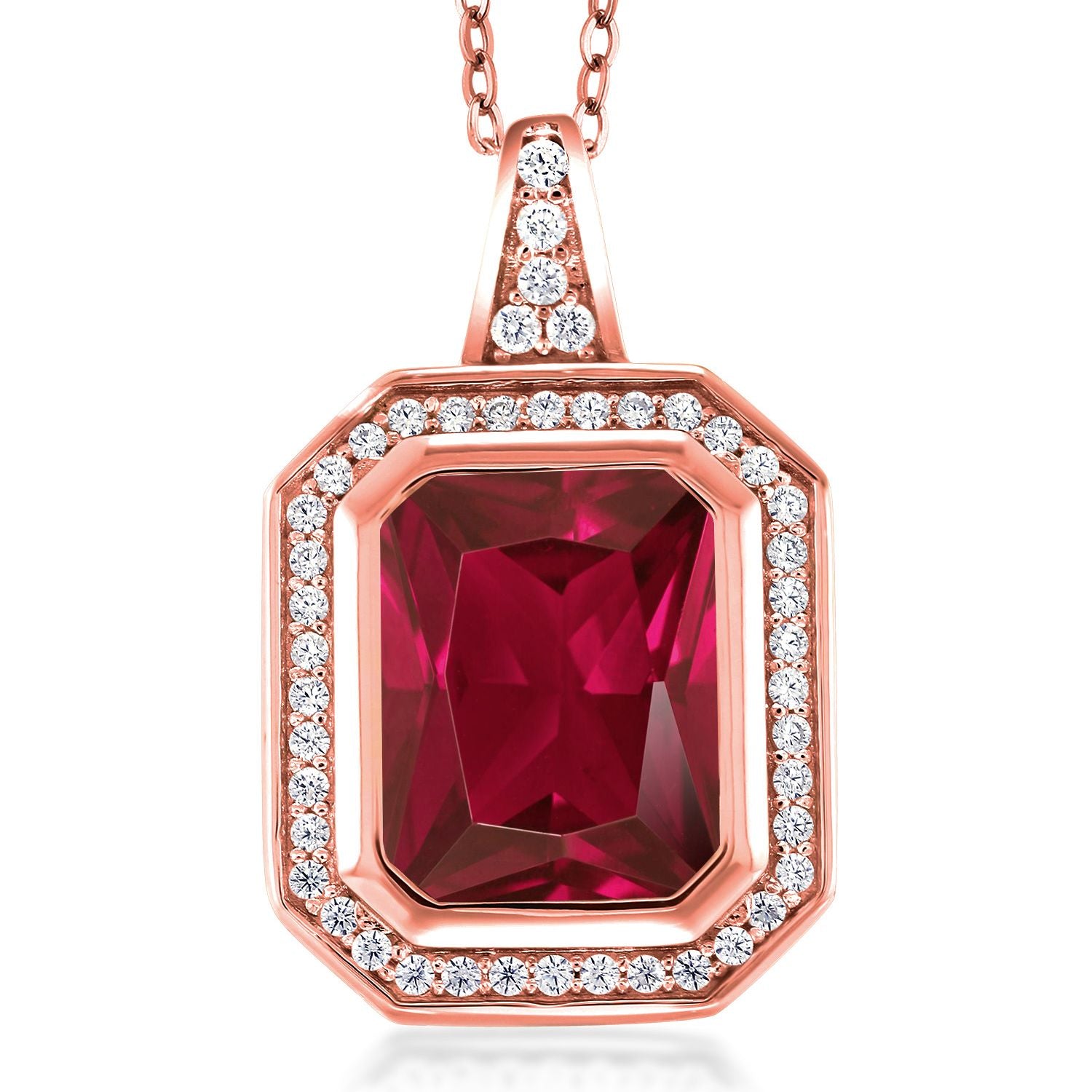 Created Ruby - July_Pendant in 925 Rose Gold Plated Silver
