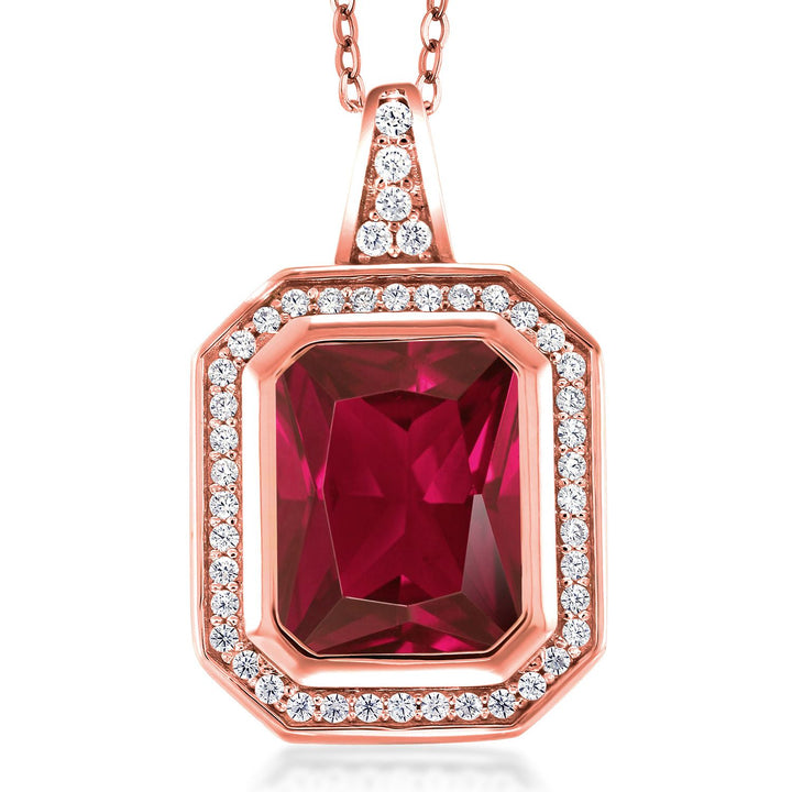 Created Ruby - July_Pendant in 925 Rose Gold Plated Silver