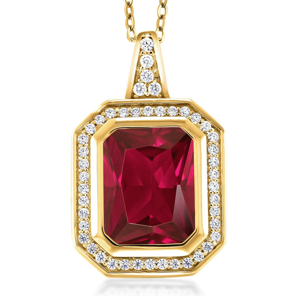 Created Ruby - July_Pendant in 925 Yellow Gold Plated Silver