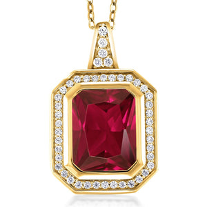 Created Ruby - July_Pendant in 925 Yellow Gold Plated Silver
