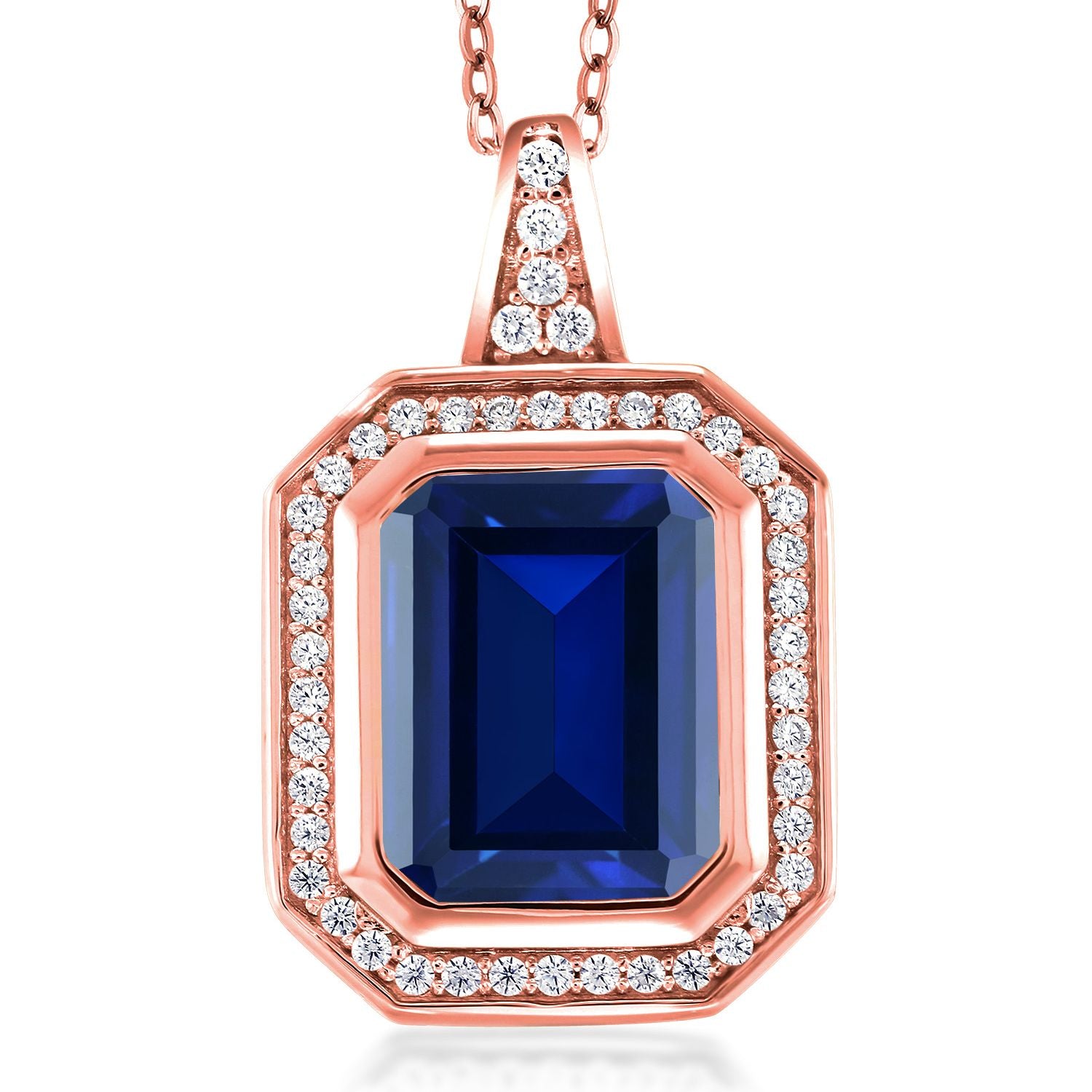 Created Sapphire - September_Pendant in 925 Rose Gold Plated Silver