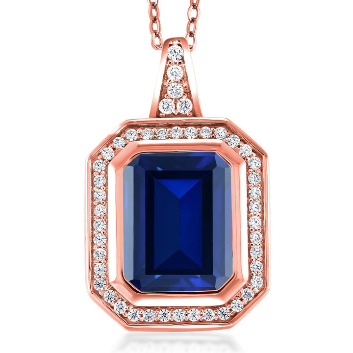 Created Sapphire - September_Pendant in 925 Rose Gold Plated Silver