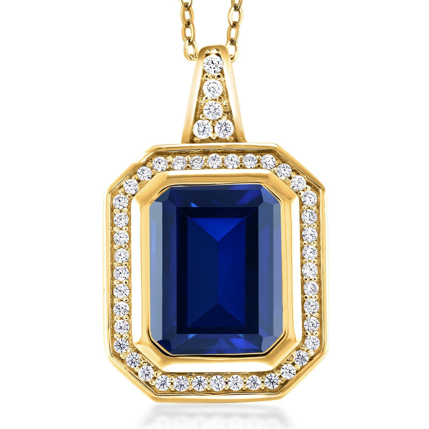 Created Sapphire - September_Pendant in 925 Yellow Gold Plated Silver