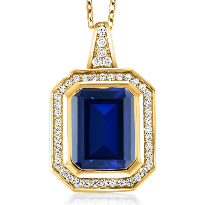 Created Sapphire - September_Pendant in 925 Yellow Gold Plated Silver