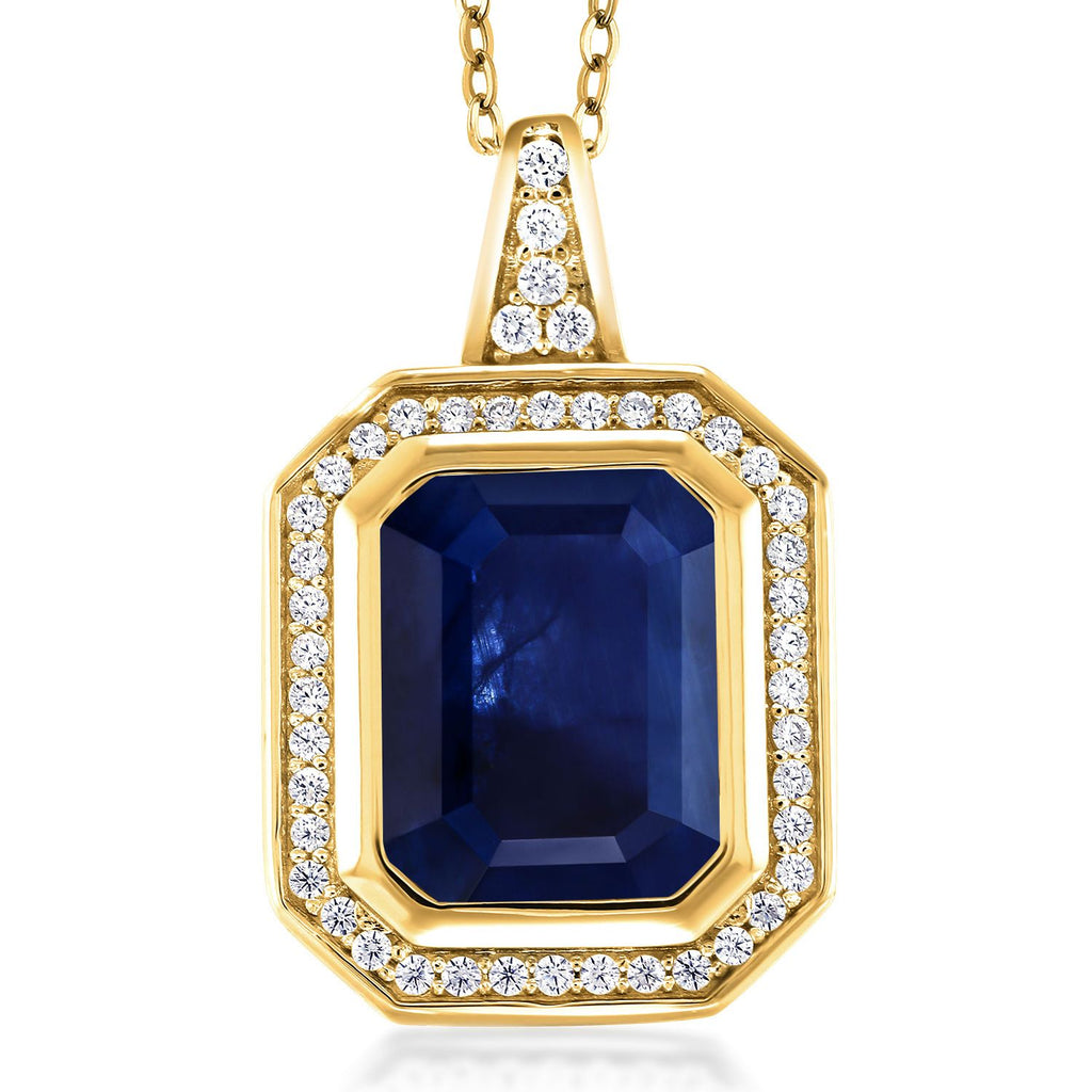 Blue Sapphire - September_Pendant in 925 Yellow Gold Plated Silver