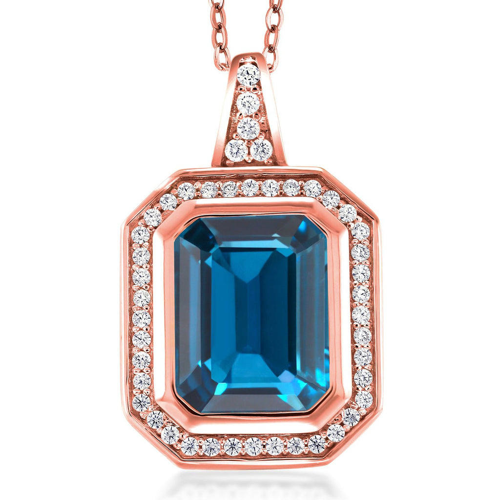 London Blue Topaz - November_Pendant in 925 Rose Gold Plated Silver