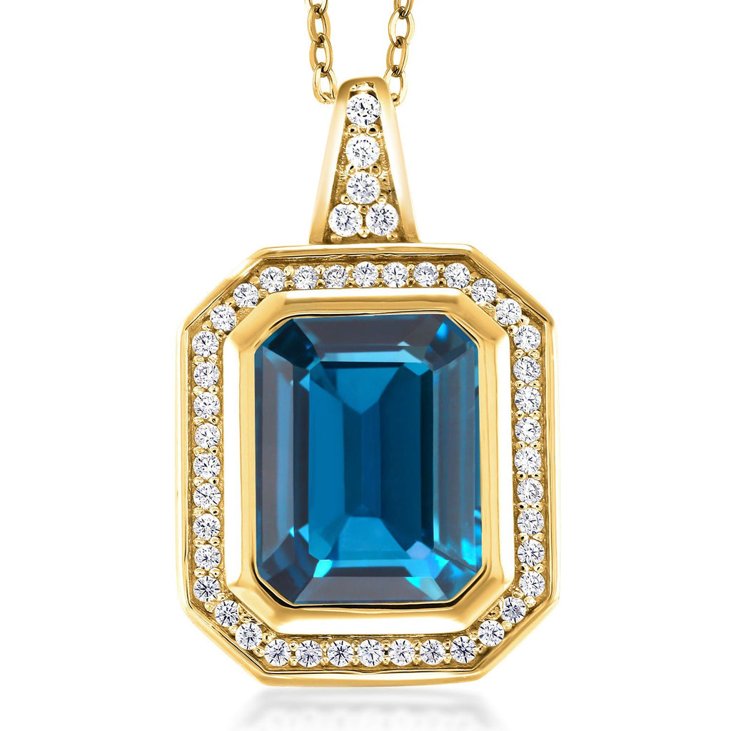 London Blue Topaz - November_Pendant in 925 Yellow Gold Plated Silver